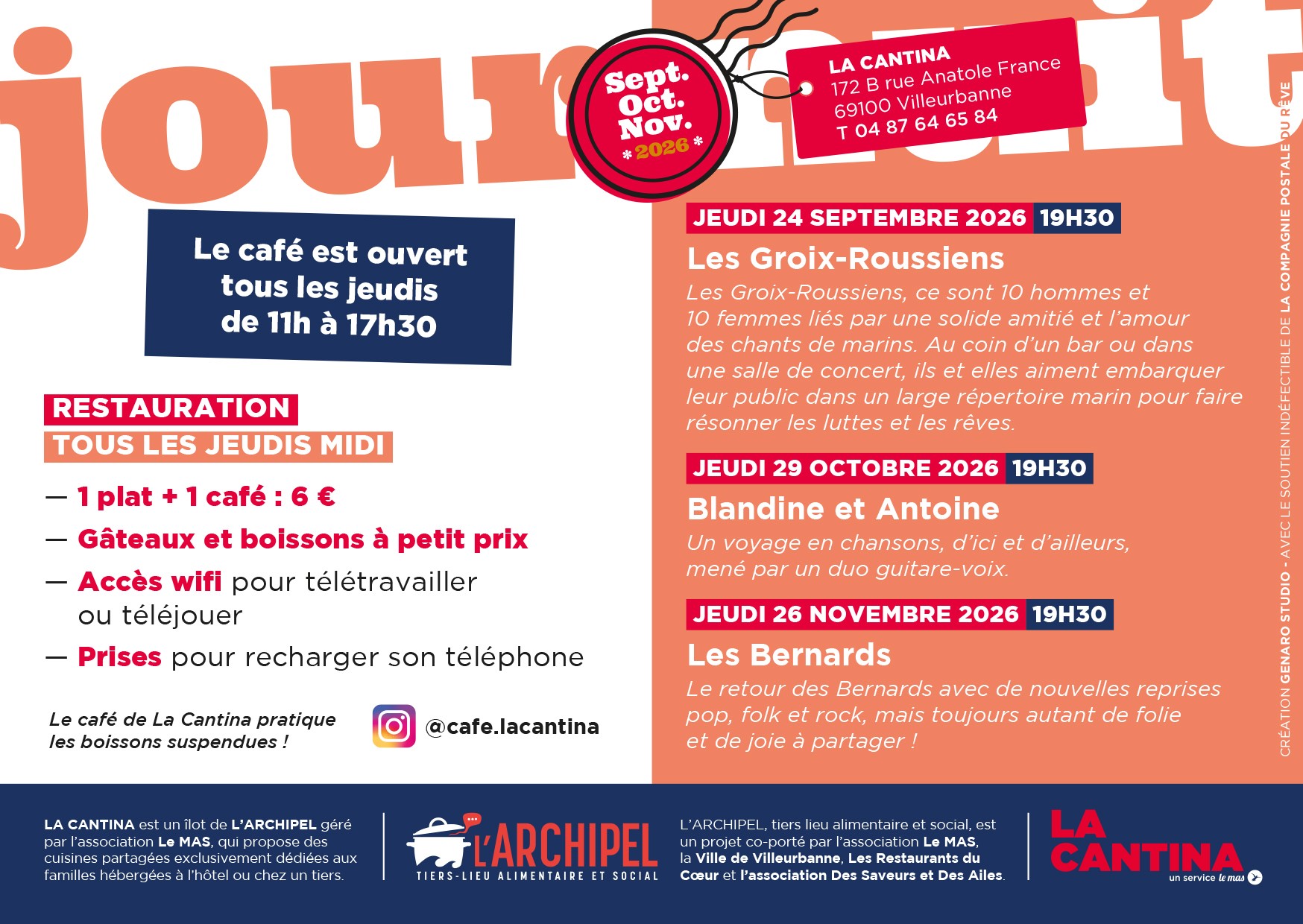 Café de La CANTINA : Découvrez la programmation pour septembre, octobre et novembre
